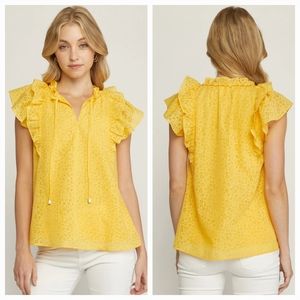 Anthropologie Entro Miss Sunshine Yellow Flutter Sleeve Blouse size Small